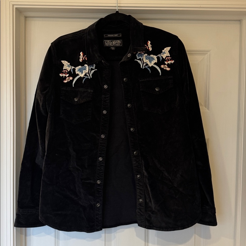 Lucky Brand Black Western Shirt with Embroidery